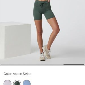 Vuori Green Stripe Women's Daily Bike Shorts